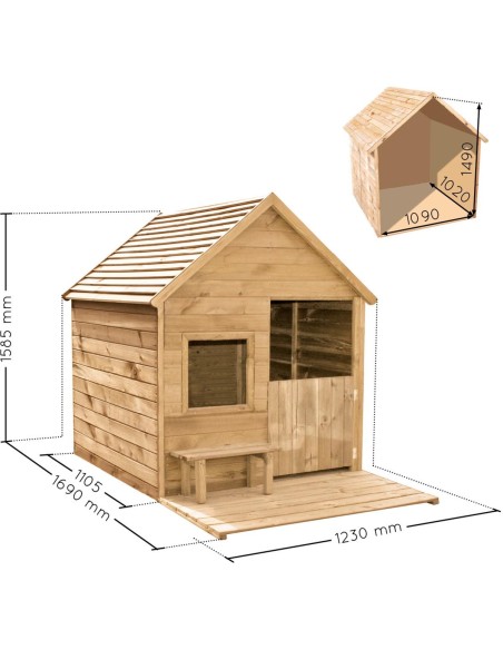 Casita Infantil de Madera Heidi con Terraza y Banco