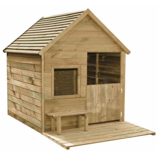 Casita infantil de madera modelo Heidi con terraza y banco
