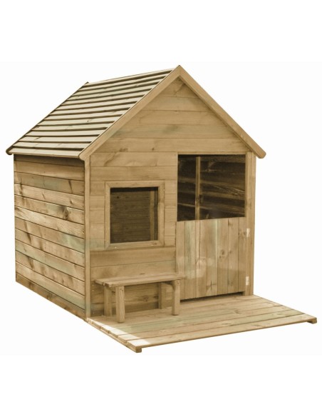 Casita infantil de madera modelo Heidi con terraza y banco