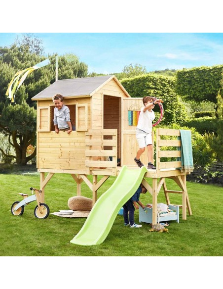 Casita de Madera Infantil Josephine con Tobogán y Balcón