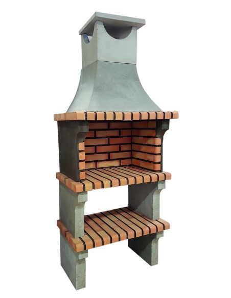 Barbacoa L-Art con chimenea, ladrillo y cemento liso