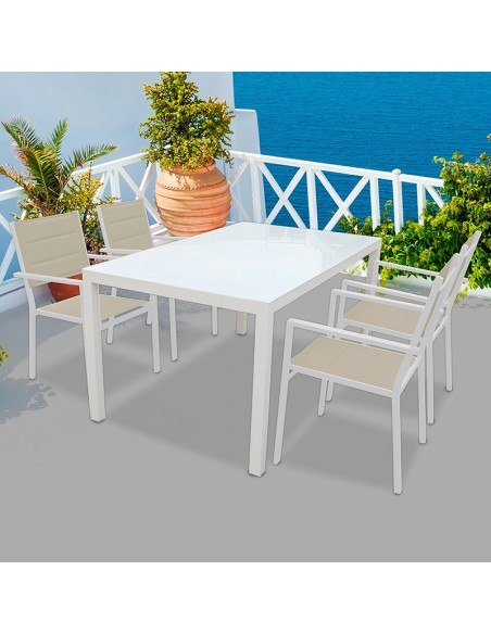 mesa de jardín Brasilia aluminio y cristal para 6 personas