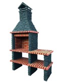Barbacoa Rock Black 209b en ladrillo y cemento refractario con campana y bancada lateral.