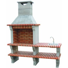 Barbacoa de obra con fregadero fabricada en cemento refractario y ladrillo.