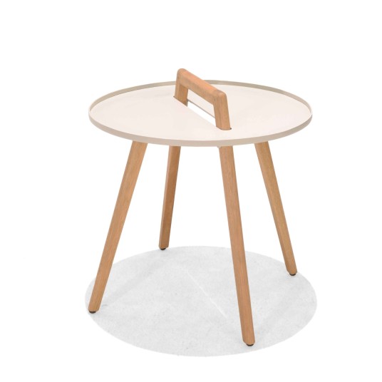 Mesa auxiliar Nassau blanca de aluminio con patas de madera FSC
