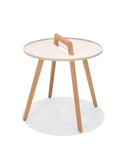 Mesa auxiliar Nassau blanca de aluminio con patas de madera FSC