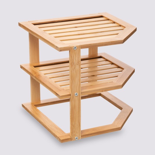 Estante de bambú de 2 niveles 25,4x23x25,4 cm para organizar objetos.