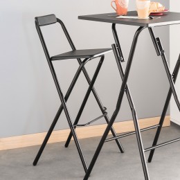 Taburete alto plegable Lounge negro con estructura de acero y asiento acolchado