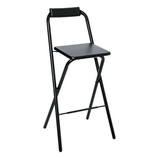 Taburete alto plegable Lounge negro con estructura de acero y asiento acolchado – Bricomarian