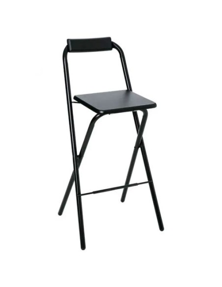Taburete alto plegable Lounge negro con estructura de acero y asiento acolchado – Bricomarian