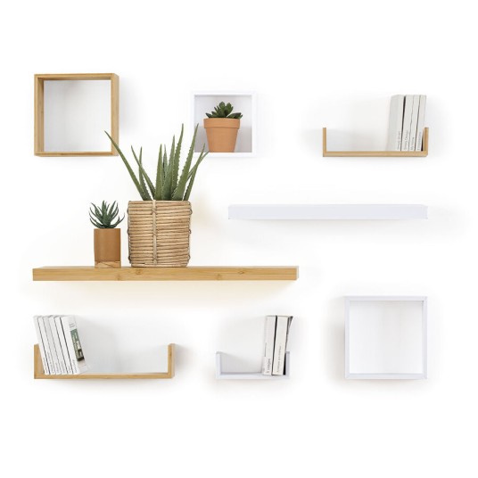 Detalle soporte invisible estante pared MDF blanco