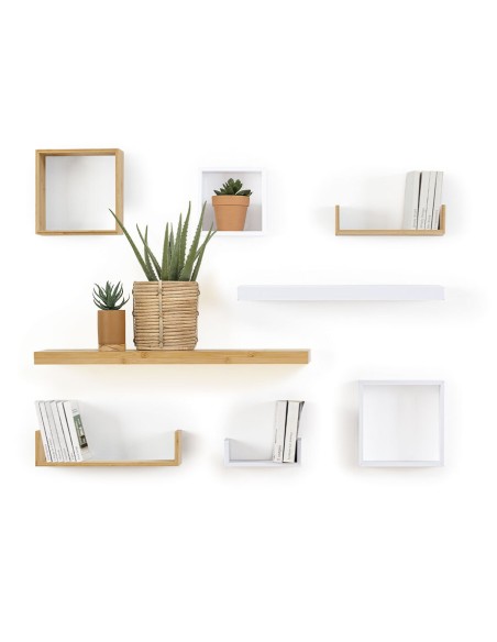 Detalle soporte invisible estante pared MDF blanco