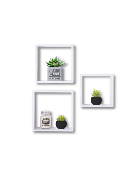Set de 3 Estantes de Pared en Forma de Cubo MDF Blanco