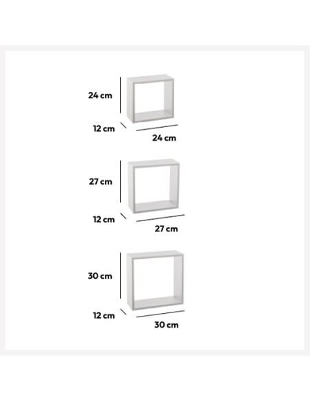 Set de 3 Estantes de Pared en Forma de Cubo MDF Blanco
