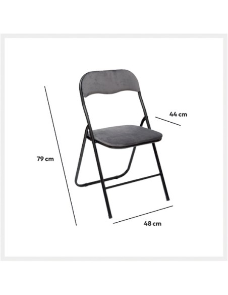 Silla Plegable de Terciopelo Gris con Estructura de Acero
