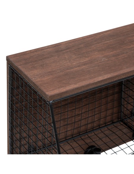 Estantería vintage de madera y malla metálica