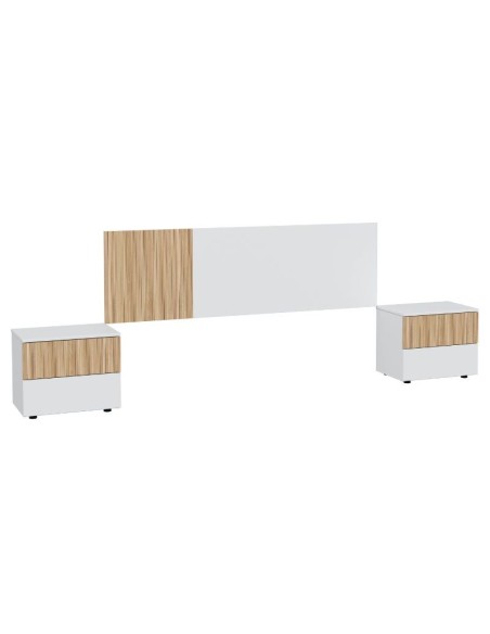 Conjunto cabecero nórdico blanco artik/natural con mesitas a juego
