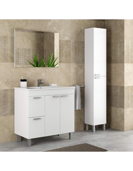 Mueble de baño Aktiva 80 cm Blanco Brillo y espejo