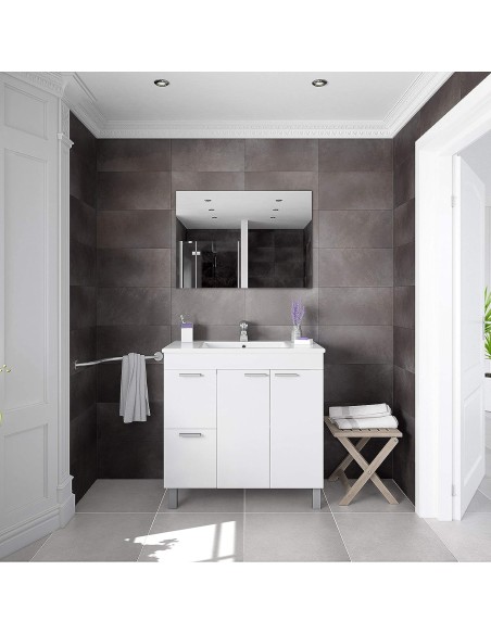 Mueble de baño Aktiva 80 cm Blanco Brillo y espejo