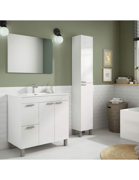 Mueble de baño Aktiva 80 cm Blanco Brillo y espejo