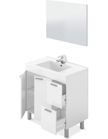 Mueble de baño Aktiva 80 cm Blanco Brillo y espejo