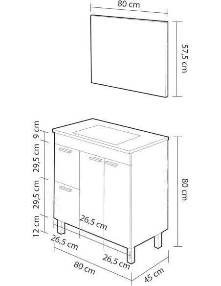 Mueble de baño Aktiva 80 cm Blanco Brillo y espejo