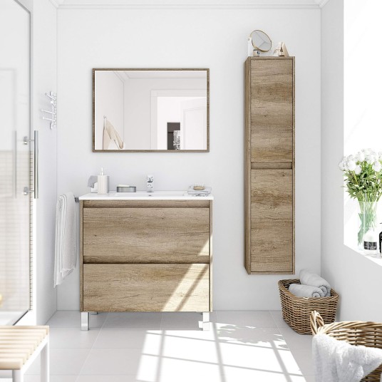 Conjunto de baño nórdico con 2 cajones y patas metálicas