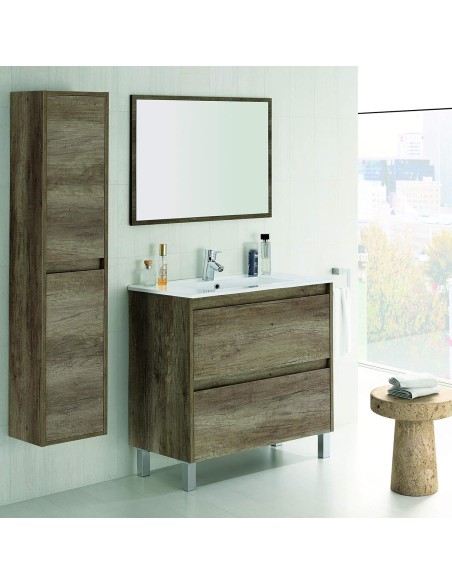 Mueble de baño Dakota en acabado Nordik con lavabo y espejo