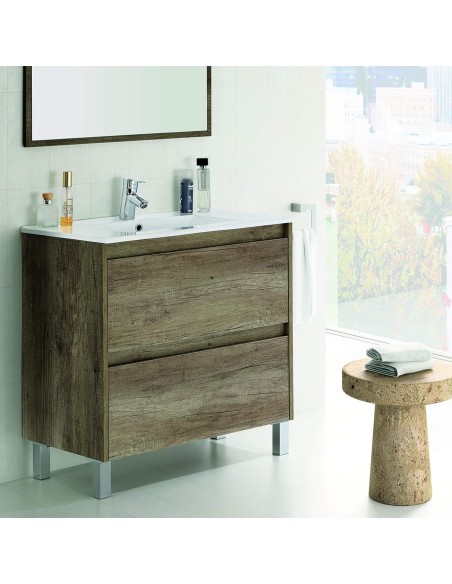 Mueble de baño Dakota en acabado Nordik con lavabo y espejo