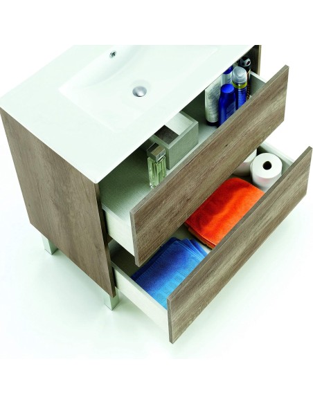 Mueble de baño Dakota en acabado Nordik con lavabo y espejo