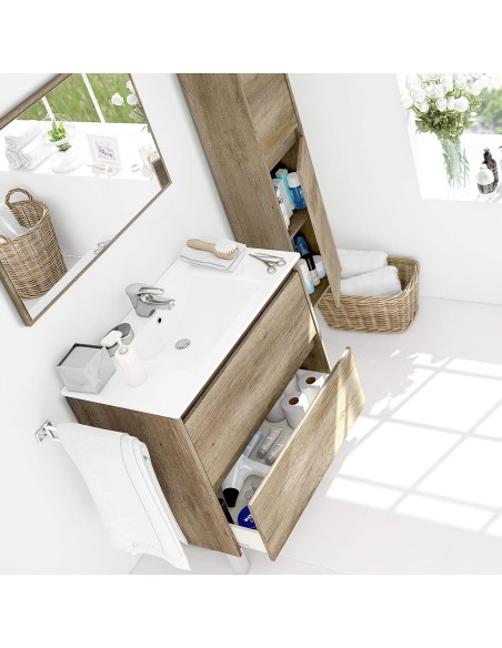 Mueble de baño Dakota en acabado Nordik con lavabo y espejo