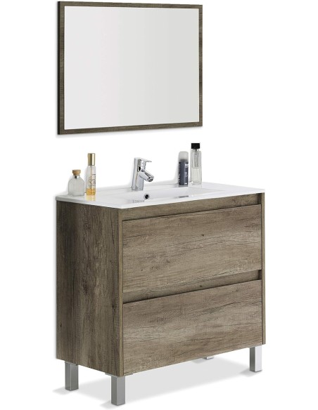 Mueble de baño Dakota en acabado Nordik con lavabo y espejo