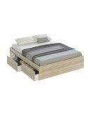 Cama Kendra 150x190 cm con 4 cajones en melamina roble canadian
