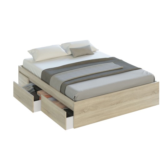 Cama Kendra 150x190 cm con 4 cajones en melamina roble canadian
