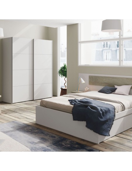 Cama 150x190 cm con 4 cajones – Melamina Blanco Artik