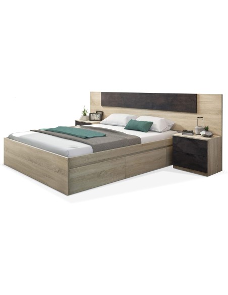Cama Kendra 150x190 cm con 4 cajones – Melamina Roble Canadian