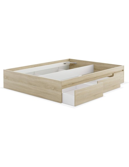 Cama Kendra 150x190 cm con 4 cajones – Melamina Roble Canadian