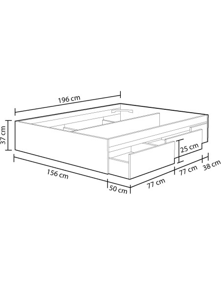 Cama Kendra 150x190 cm con 4 cajones – Melamina Roble Canadian