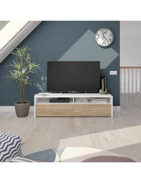 Mueble TV estilo nórdico blanco artik y roble canadian 130 cm
