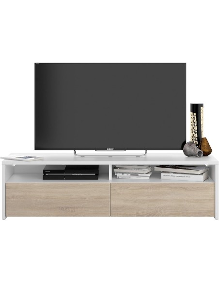 Mueble TV estilo nórdico blanco artik y roble canadian 130 cm