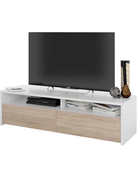 Mueble TV estilo nórdico blanco artik y roble canadian 130 cm