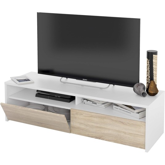 Mueble TV blanco y roble nórdico