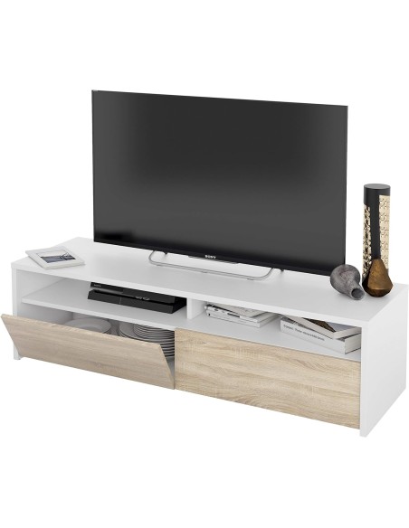 Mueble TV blanco y roble nórdico