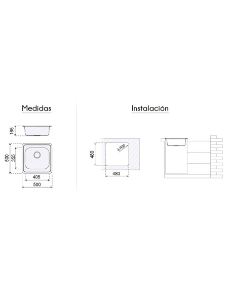 Fregadero de acero inoxidable Tokio 1 seno 50x50 cm