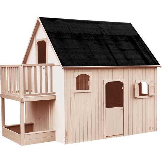 Casita de madera dúplex con arenero y espacio de juego
