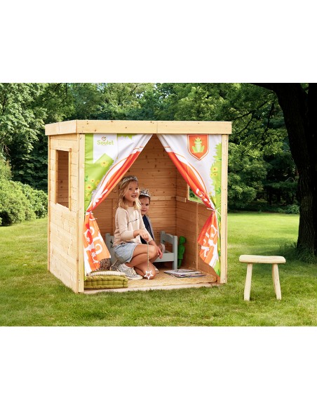 Casita infantil Princes de madera con cortina de castillo