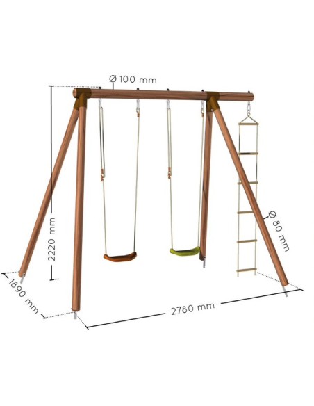 Columpio Infantil de Madera Arthur con 2 Asientos y Escalera de Cuerda