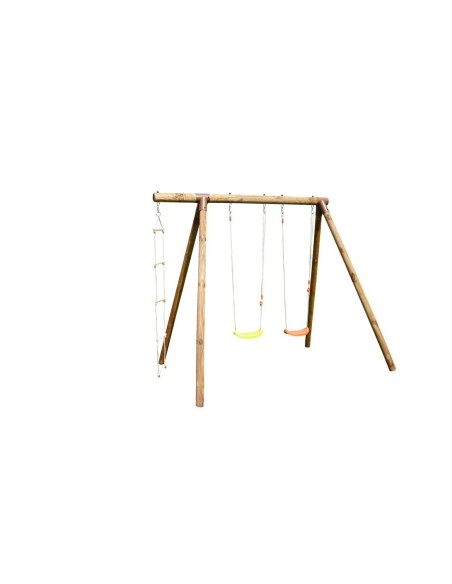 Columpio Infantil de Madera Arthur con 2 Asientos y Escalera de Cuerda