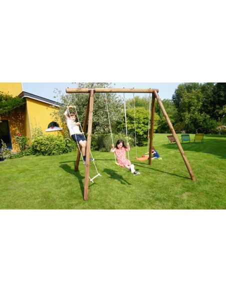 Columpio Infantil de Madera Arthur con 2 Asientos y Escalera de Cuerda