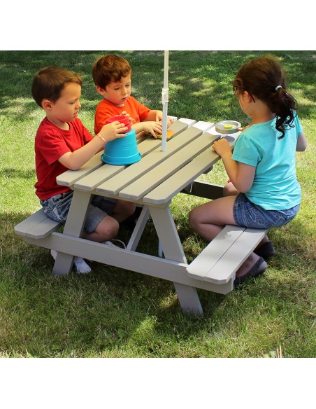 Mesa de Picnic Infantil Lasurada con Agujero para Sombrilla